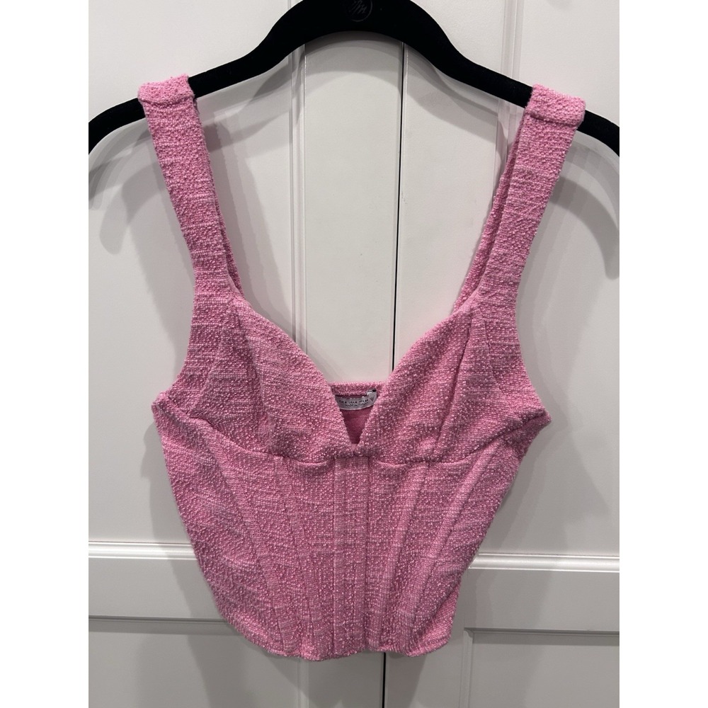 Zara Woman Pink Textured Tweed Bustier Crop Top Barbie Size S